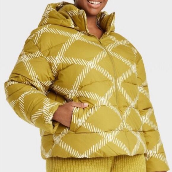 NWOT Ava & Viv Chartreuse Green Puffer Jacket Plus Size 1X - Picture 2 of 10